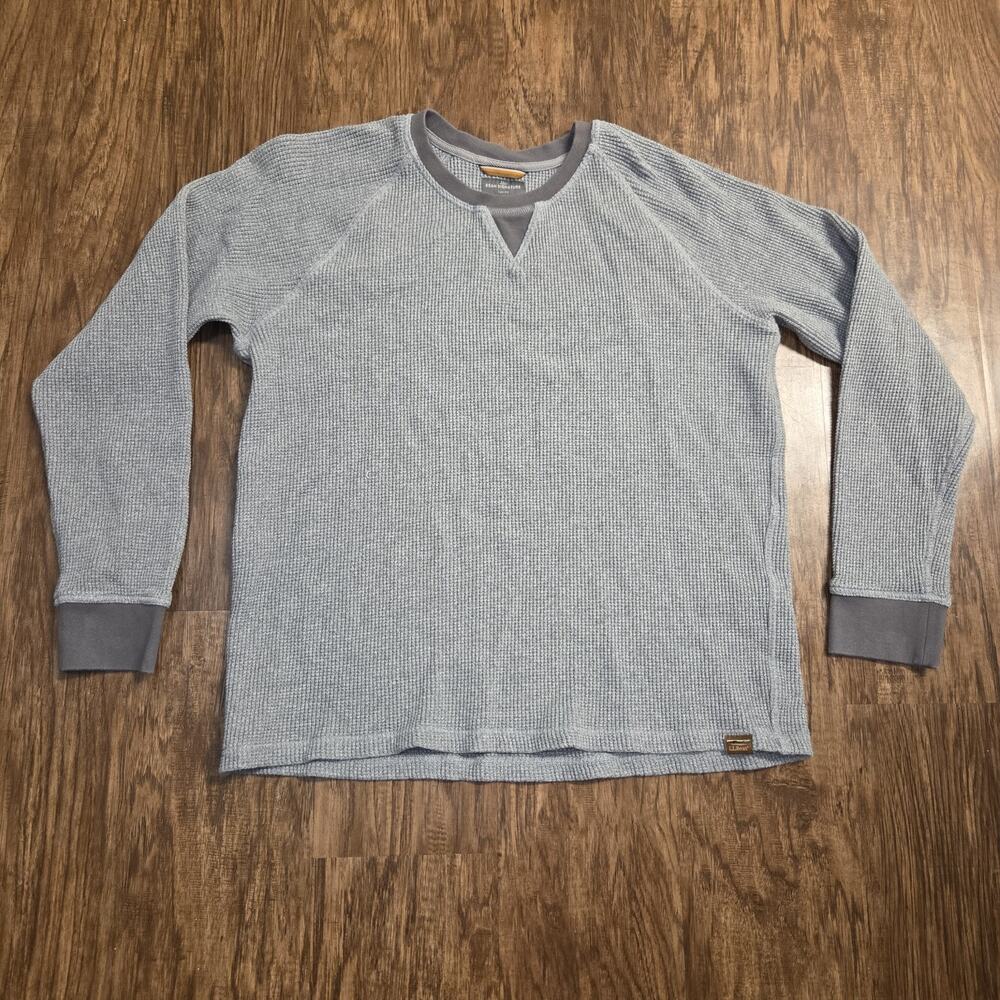L.L.‎ Bean Signature Waffle Crew Thermal Sweater XL Gray Slim Fit Minimalist